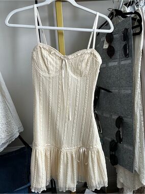 Cream Lace-Textured Spaghetti Strap Sundress